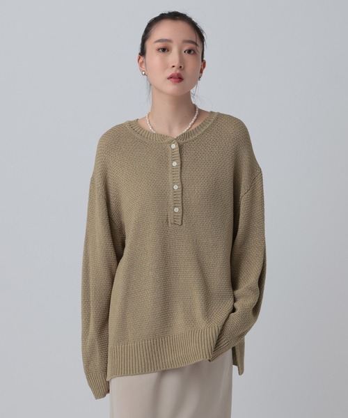 ニット/セーター juemi Pillingless Long Sleeve Knit Top Fringe Bi-color Over Knit – JUEMI