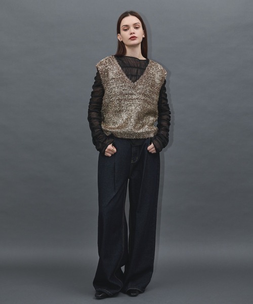 「Shelly island」 ニットベスト FREE シルバー レディース_画像8