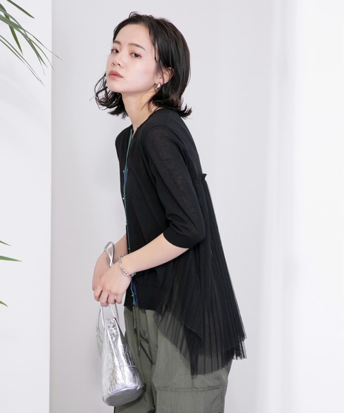 「Eimee Law」 7分袖ニットカーディガン 38 グリーン レディースの画像