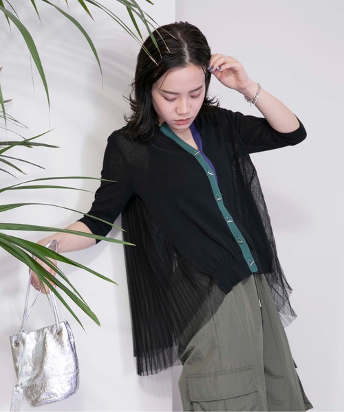 「Eimee Law」 7分袖ニットカーディガン 38 グリーン レディースの画像
