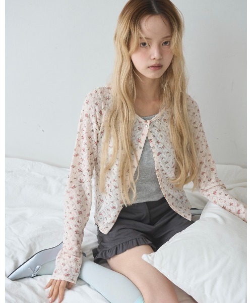 Smyeon カーディガン Flower print sheer cardigan/花柄シアー