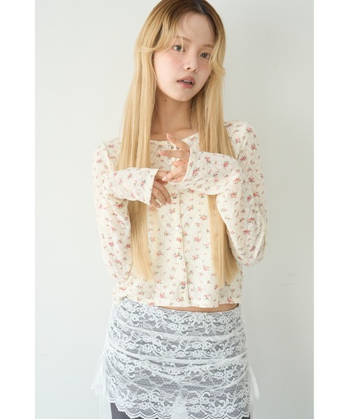 Smyeon カーディガン Flower print sheer cardigan/花柄シアー