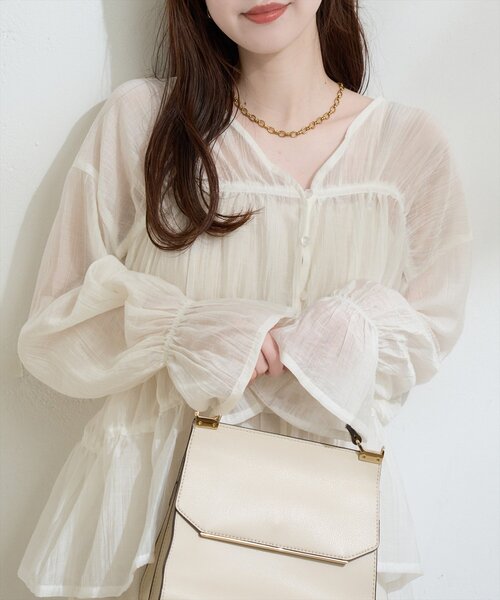 natural couture ブラウス シャツ シャーリングセミシアーブラウス