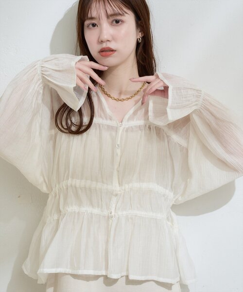 natural couture ブラウス シャツ シャーリングセミシアーブラウス