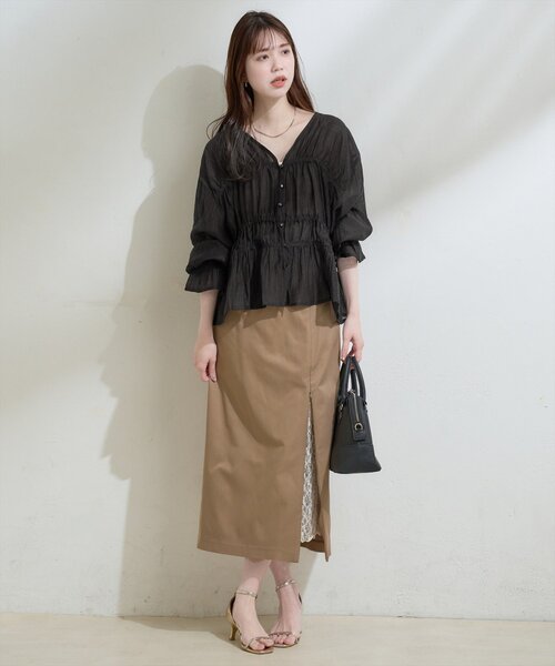 古着　シャーリング　スパンコール　シアーブラウス natural couture（ナチュラルクチュール）の「シャーリングセミシアー