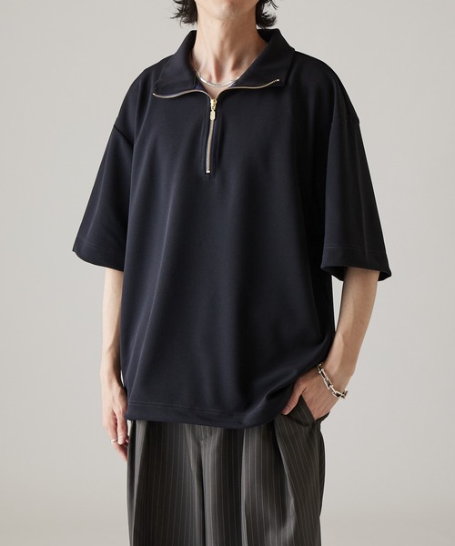 tシャツ ジョーゼットハーフジップ半袖Tシャツ メンズの画像