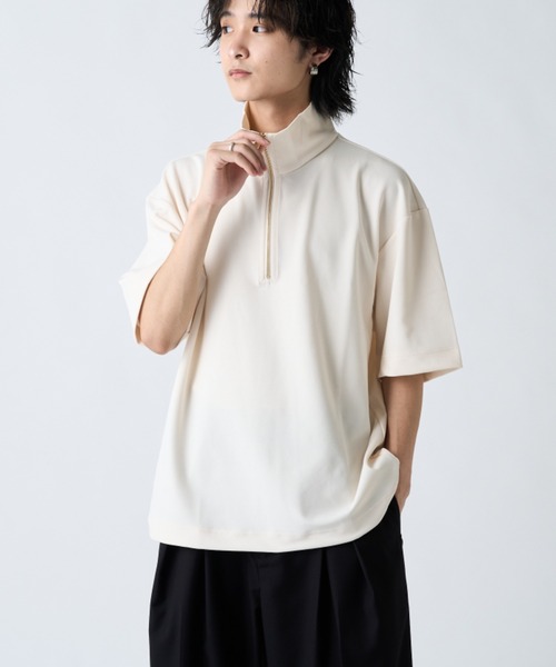 tシャツ ジョーゼットハーフジップ半袖Tシャツ メンズの画像