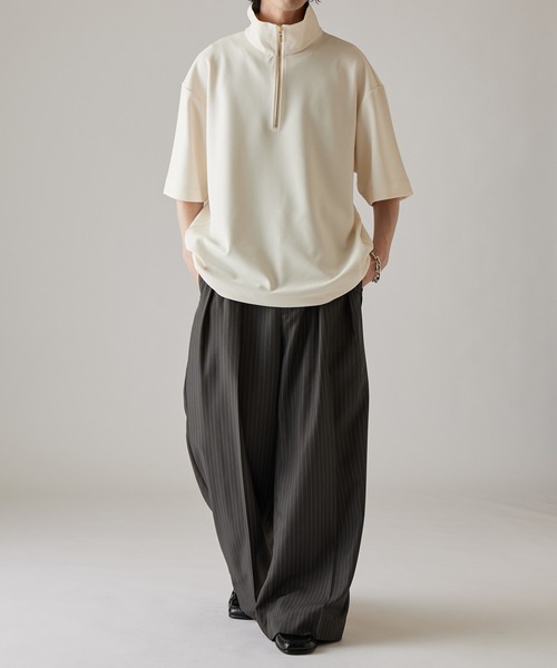 tシャツ ジョーゼットハーフジップ半袖Tシャツ メンズの画像