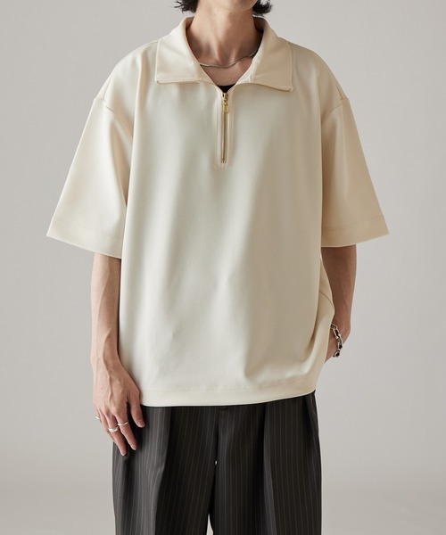 tシャツ ジョーゼットハーフジップ半袖Tシャツ メンズの画像