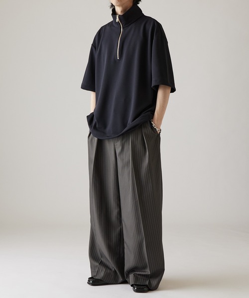tシャツ ジョーゼットハーフジップ半袖Tシャツ メンズの画像