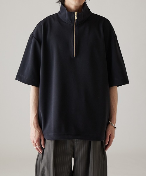 tシャツ ジョーゼットハーフジップ半袖Tシャツ メンズの画像