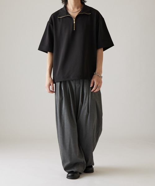 tシャツ ジョーゼットハーフジップ半袖Tシャツ メンズの画像
