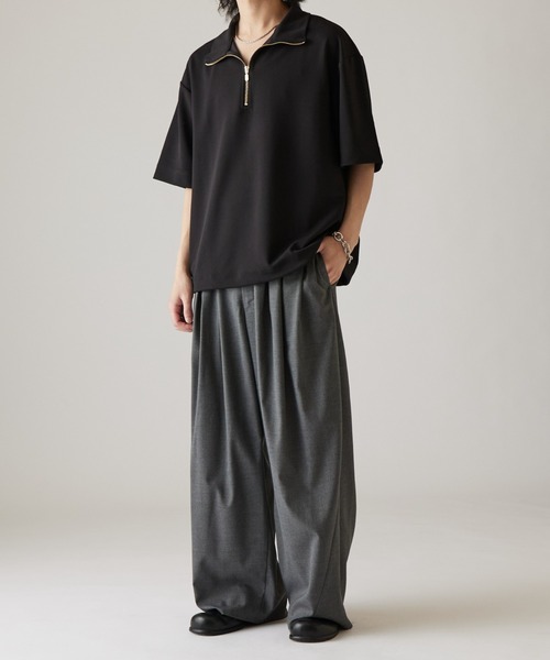 tシャツ ジョーゼットハーフジップ半袖Tシャツ メンズの画像