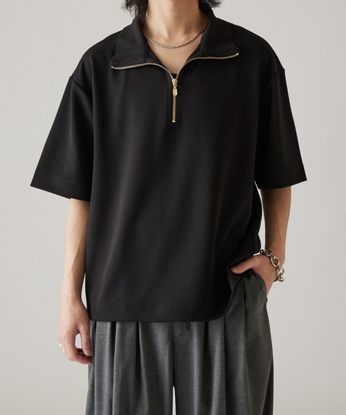 tシャツ ジョーゼットハーフジップ半袖Tシャツ メンズの画像