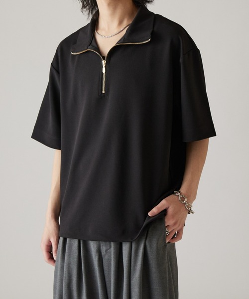 tシャツ ジョーゼットハーフジップ半袖Tシャツ メンズの画像