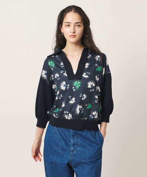 美品 UNITED ARROWS ユナイテッドアローズ シャツ ブラウス ネイビー 紺 FREE トップス カジュアルシャツ 長袖 フェザーヤーン チュール スナップボタン ポリエステル 23年秋冬 ブランド 大人女子 【レディース】【中古】 BEAUTY&YOUTH UNITED ARROWS - 【NAVY】【FREE】サテンシャツブラウス