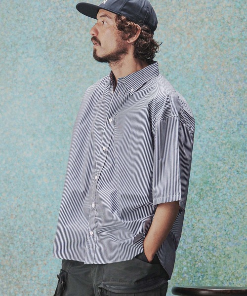 美品✨現行✨RRL ハーフジップ デニムシャツ　S ストライプ　ボタン　襟　春 THEOREM uvカット シャツ mhs2632- High Tech Stripe HS Shirt