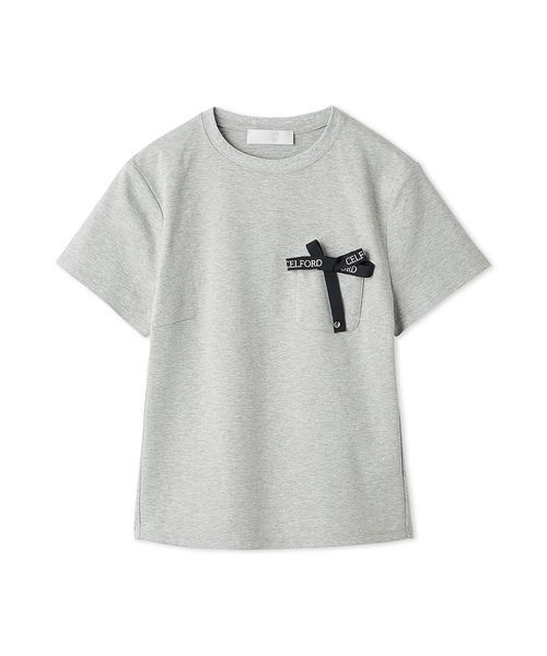 tシャツ ロゴ刺繍リボン付きカットソー レディースの画像