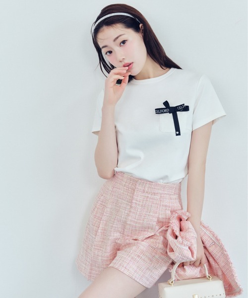 CELFORD（セルフォード） tシャツ ロゴ刺繍リボン付きカットソー