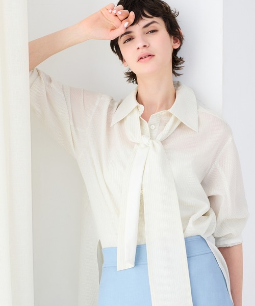 R-ISM ブラウス シャツ 夏 「洗える・リボンタイ付き」ウォッシャブル 