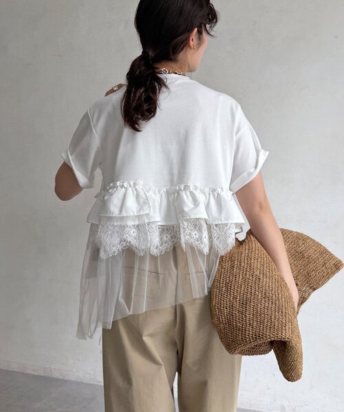 DouDou（ドゥドゥ） tシャツ 半袖 「WEB限定」異素材切替フリルTEE