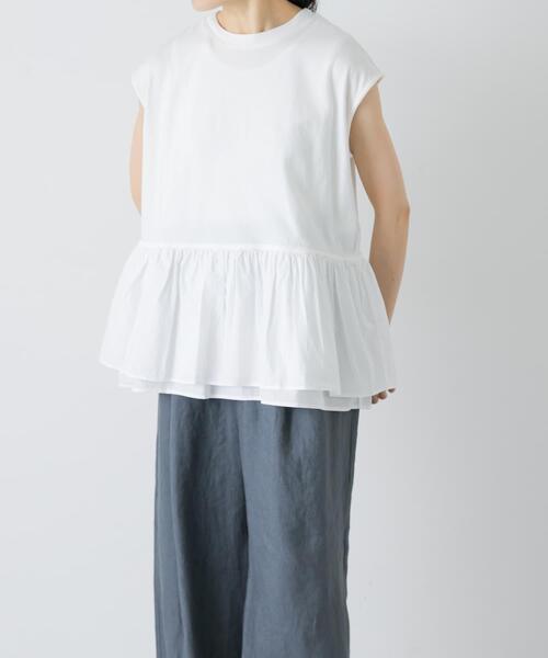 かぐれ tシャツ 裾フリルノースリーブインナーカットソー レディース 