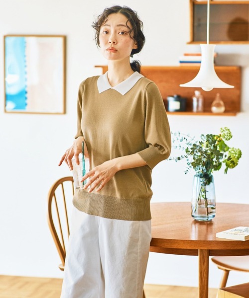 「and myera」 7分袖ニット LL グレー レディース_画像2