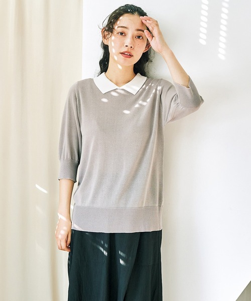 「and myera」 7分袖ニット LL グレー レディース_画像4