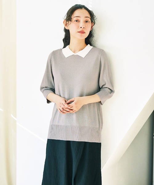 「and myera」 7分袖ニット LL グレー レディース_画像5