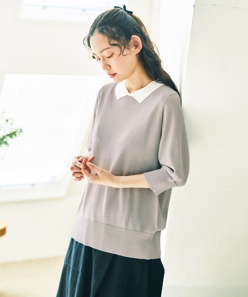 「and myera」 7分袖ニット LL グレー レディース_画像6