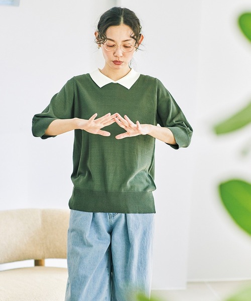 「and myera」 7分袖ニット LL グレー レディース_画像7