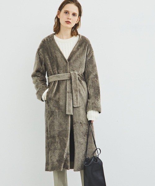 STUDIOUS★新品 タグ付き 未使用 プードル ボア ロングガウン コート アウター 【STUDIOUS】プードルボアロング コート／ノーカラーコート