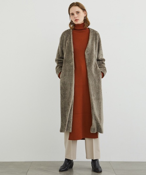【新品タグ付き】STUDIOUS プードルボアロング コート ノーカラーコート STUDIOUS（ステュディオス）の「【STUDIOUS】プードルボアロング