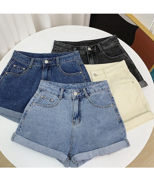 パンツ デニム ジーンズ ハイウエストAラインミニジーパン レディース 