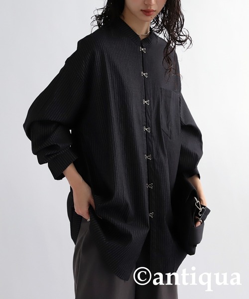 antiqua（アンティカ） シャツ チャイナ風ストライプシャツ メンズ