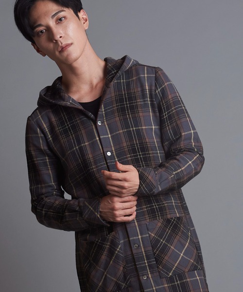NO ID.（ノーアイディー） シャツ 「NO ID.」Check Hood Long Shirt