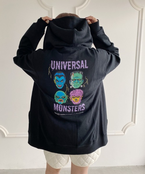 パーカー Universal Monsters/ユニバーサルモンスターズ/パーカー/ジップパーカー/ブラック/ホラー/映画/MOVIE レディース メ