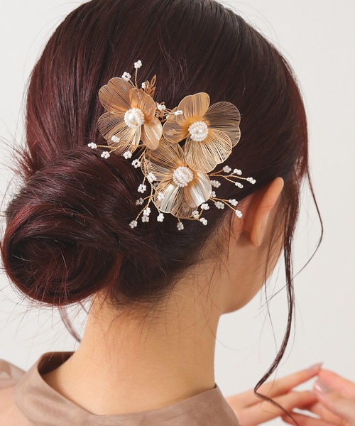 Kana ヘアクリップ 大ぶり フラワーモチーフ ビーズ ボタニカル コーム