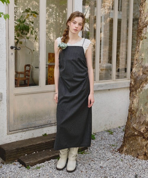 GIUNON ワンピース stripe shirring dress / ストライプ