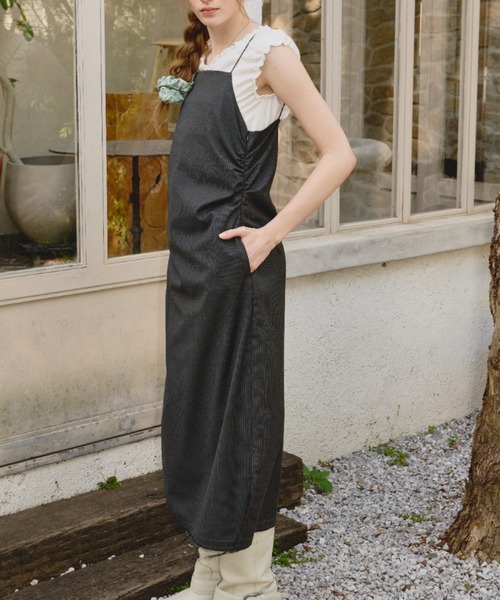 【新品未使用】HALUHIROINE シャーリングスリーブストライプワンピース GIUNON ワンピース stripe shirring dress / ストライプ