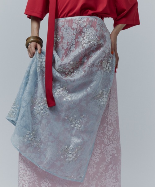 ロング スカート Flower spangle wrap skirt/フラワースパンコール
