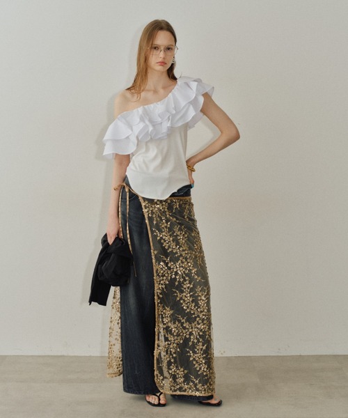 yae】Flower spangle wrap skirt/フラワースパンコールラップ