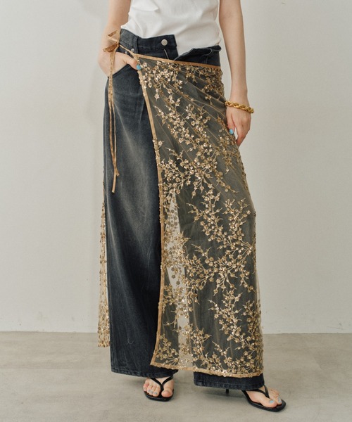 スカート Flower spangle wrap skirt/フラワースパンコール
