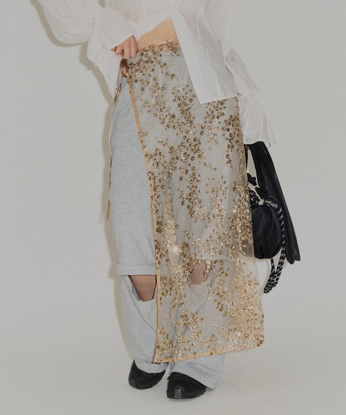 スカート Flower spangle wrap skirt/フラワースパンコール