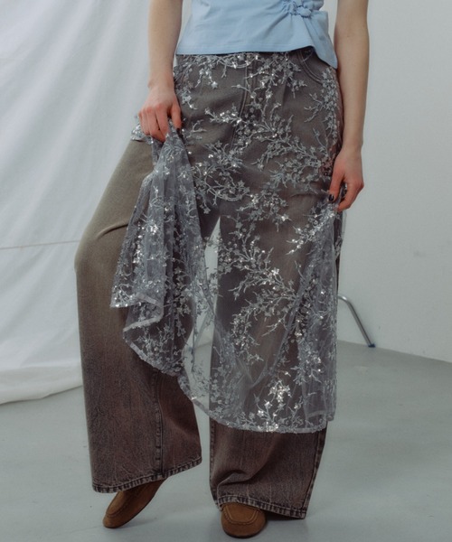 スカート Flower spangle wrap skirt/フラワースパンコールラップ