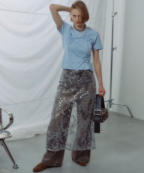 スカート Flower spangle wrap skirt/フラワースパンコールラップ