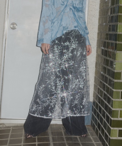 yae フラワースパンコールラップスカート シルバー Flower spangle wrap skirt/フラワースパンコールラップスカート