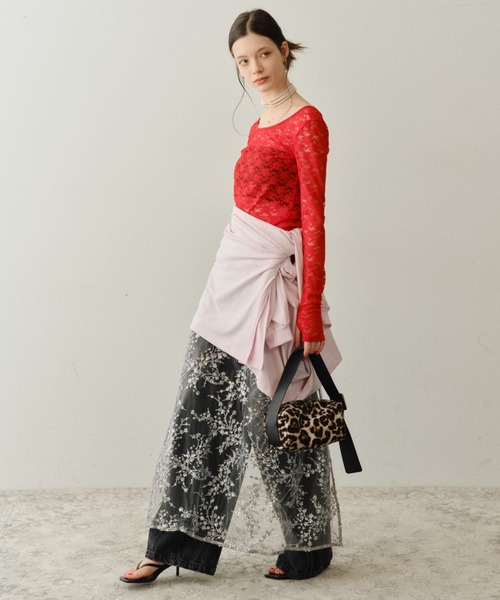 ロング スカート Flower spangle wrap skirt/フラワースパンコール