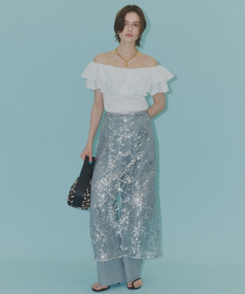 スカート Flower spangle wrap skirt/フラワースパンコールラップ