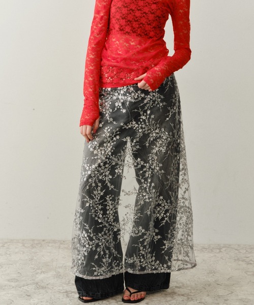yae フラワースパンコールラップスカート ブラック 巻きスカート　完売品 Flower spangle wrap skirt/フラワースパンコールラップスカート